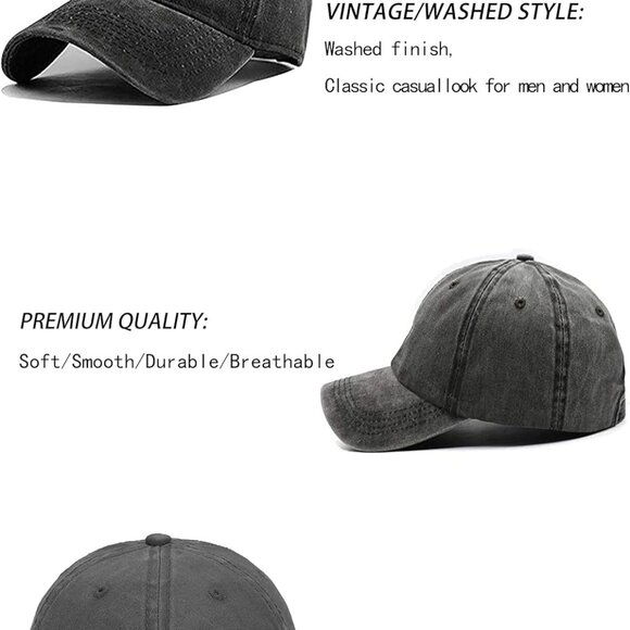 Unisex Vintage Washed Distressed Baseball-Cap Twill Adjustable Dad-Hat - Picture 2 of 4